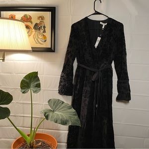 BCBG floor length black dress with slit, size S